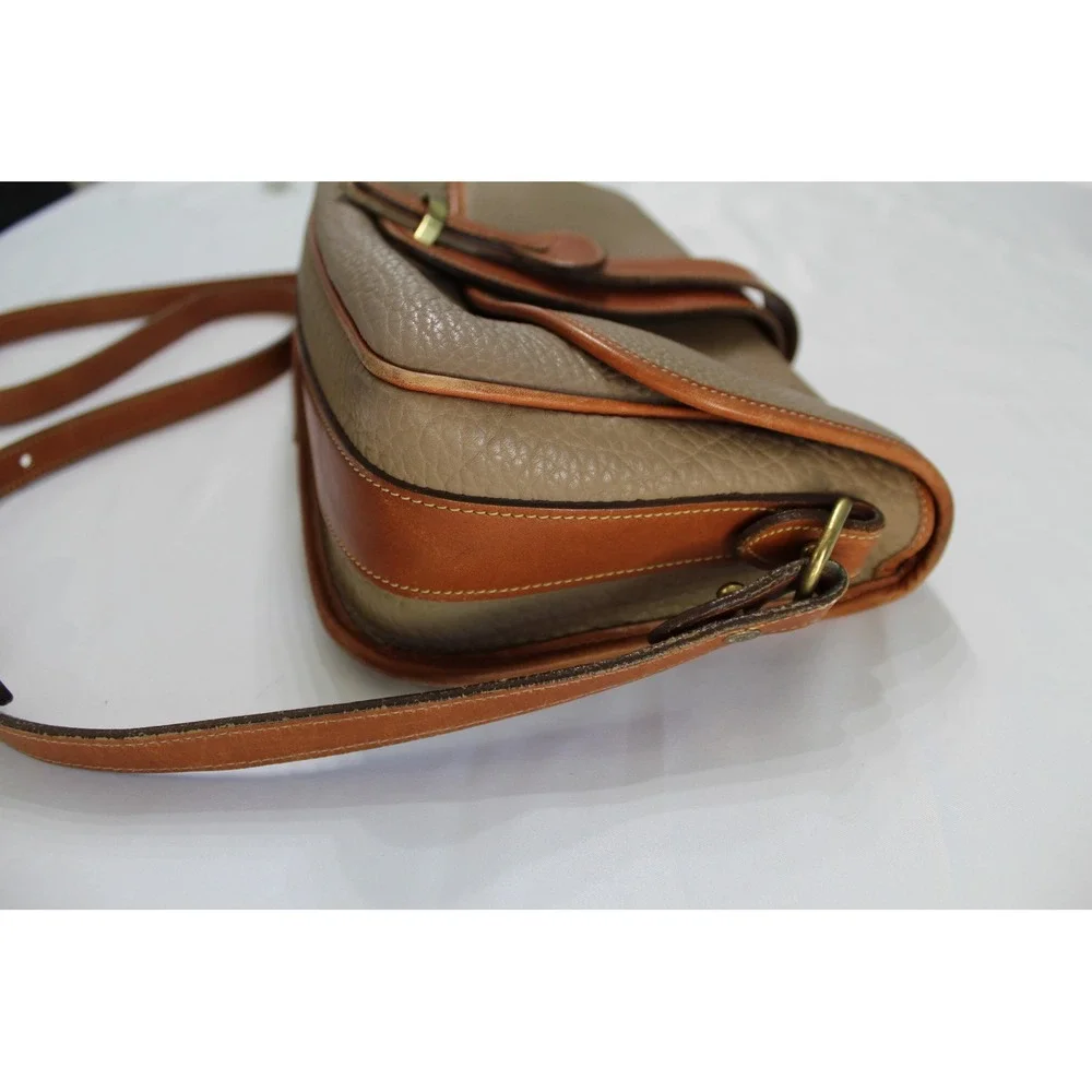 Vintage Dooney & Bourke AWL Pebble Leather Crossbody Messenger Bag USA Taupe Tan